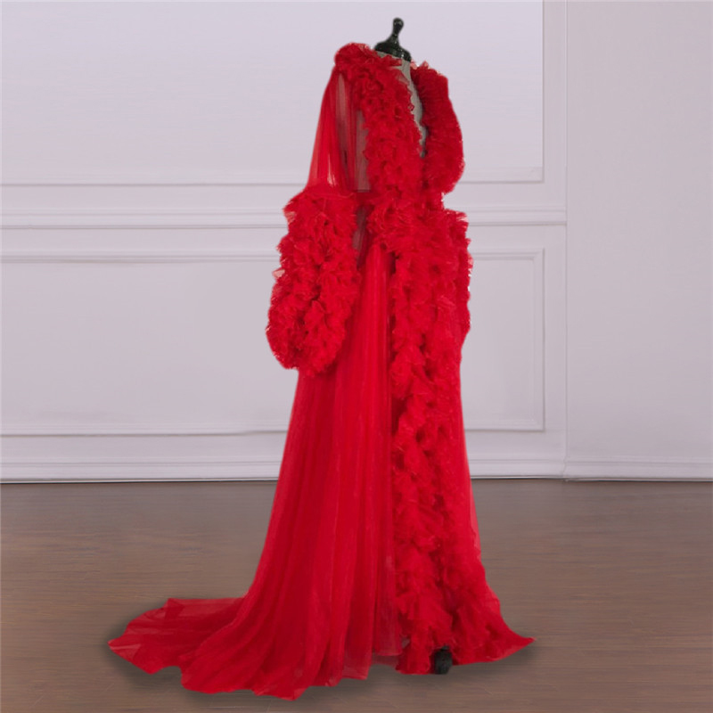 Summer Sexy Wedding Robes Women Tiered Ruffles Long Sleeve Dress Robe Formal Event Overlay Sleepwear Nightgowns