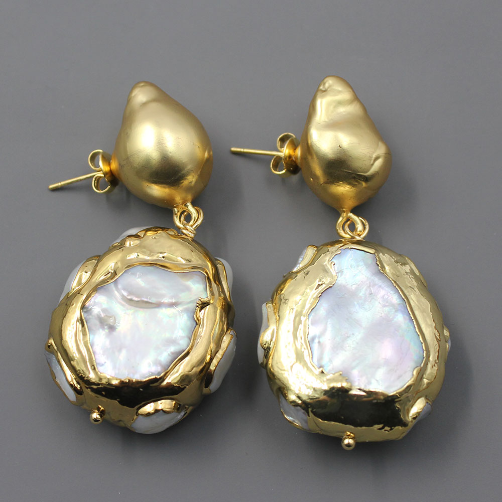 GuaiGuai Jewelry Big Style Natural Baroque Pearl Earrings Keshi Pearl Inside Gold Plated Stud Earrings Handmade For Women
GuaiGuai Jewelry Big Style Natural Baroque Pearl Earrings Keshi Pearl Inside Gold Plated Stud Earrings Handmade For Women