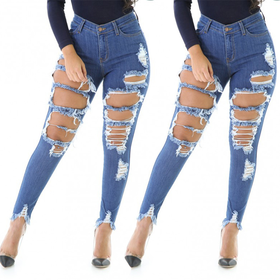 Summer Fashion New Design Women Skinny Hole Ripped Jeans Girls Washed High-elastic High Waistline Pencil Pants Trousers, Blue
Summer Fashion New Design Women Skinny Hole Ripped Jeans Girls Washed High-elastic High Waistline Pencil Pants Trousers, Blue