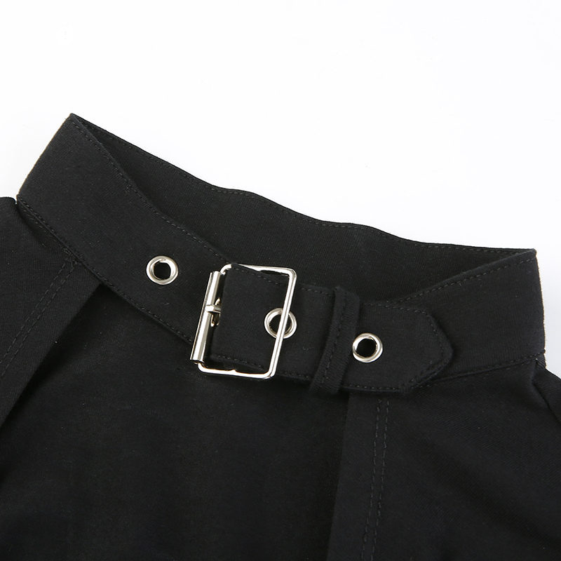 Rockmore Buckle Halterneck Sexy Womens T Shirt Harajuku Long Sleeve Crop Top Streetwear Basic Tshirt Women Tight Tees Shirts 210302