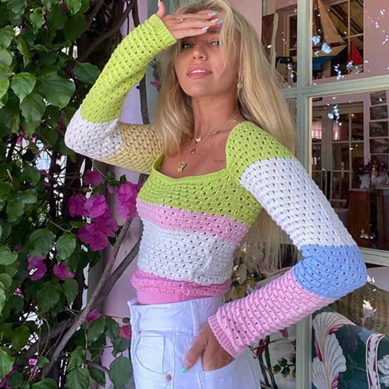 Women's Sweaters Jastie Spring Autumn Tops Square Neck Color Stitching Long Sleeve Hollow Out Knitted Pullovers Bohemian Holiday Blouses, White;black
Women's Sweaters Jastie Spring Autumn Tops Square Neck Color Stitching Long Sleeve Hollow Out Knitted Pullovers Bohemian Holiday Blouses, White;black