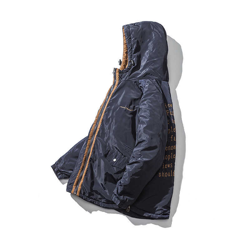 Winter Jacket Men Hooded Warm Coat Causal Cotton Padded Jacket Coat Male Clothing Japanese Style Embroidery Hoodies Wind Proof 210603