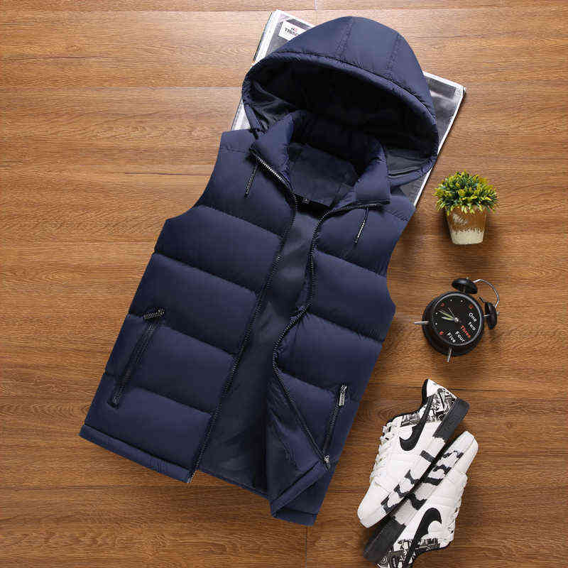 Men Jacket Vest Sleeveless Down Thick Hooded Coats Homme Male Work Waistcoat Gilet Warm s Winter vest 211111