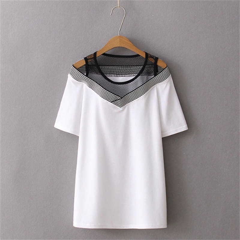 Plus size Patchwork Off the Shoulder women t shirt white & black tshirt women short Sleeve tops tshirt summer tee shirt T200516