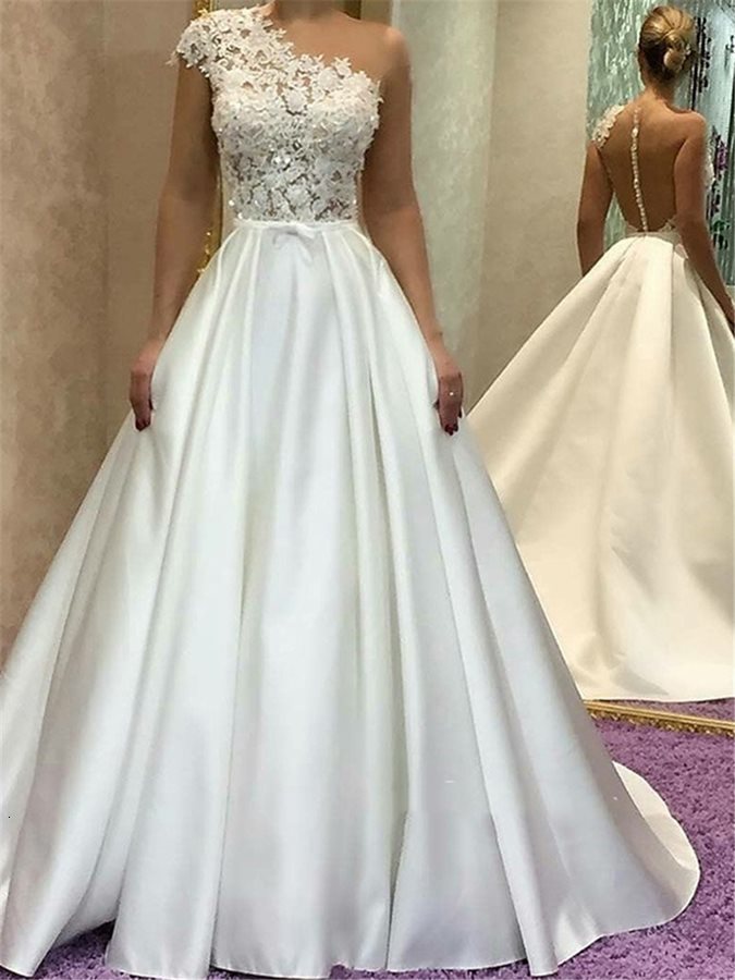 New Button Lace Appliques One Shoulder Wedding Es 2021 Illusion Back Satin Long Elegant Bridal Gowns Vestidos De Novia Cwc8, White
New Button Lace Appliques One Shoulder Wedding Es 2021 Illusion Back Satin Long Elegant Bridal Gowns Vestidos De Novia Cwc8, White