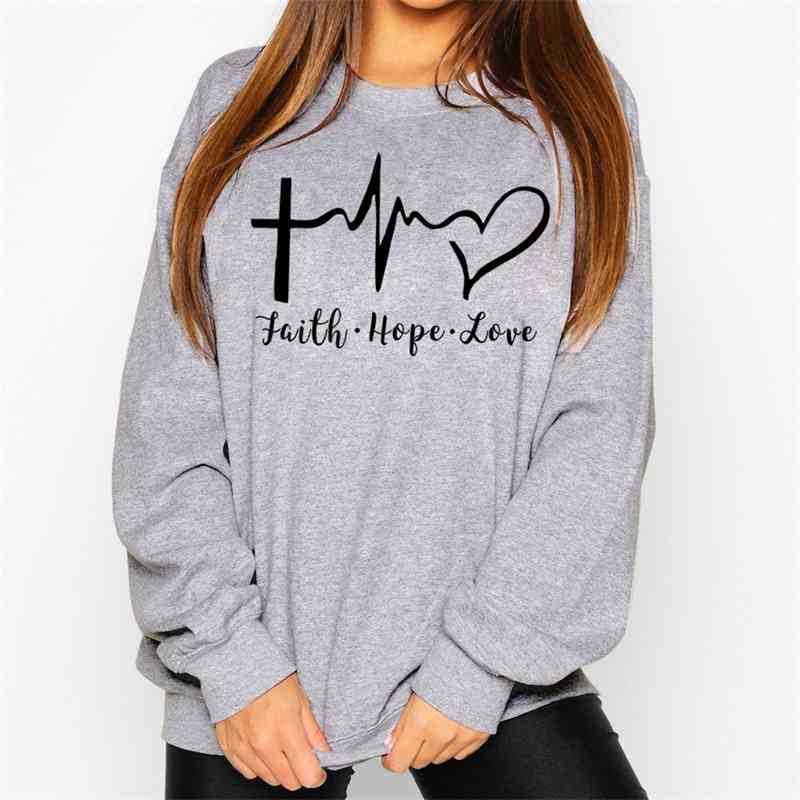 Faith hope love round neck sweater women's Pullover, White black