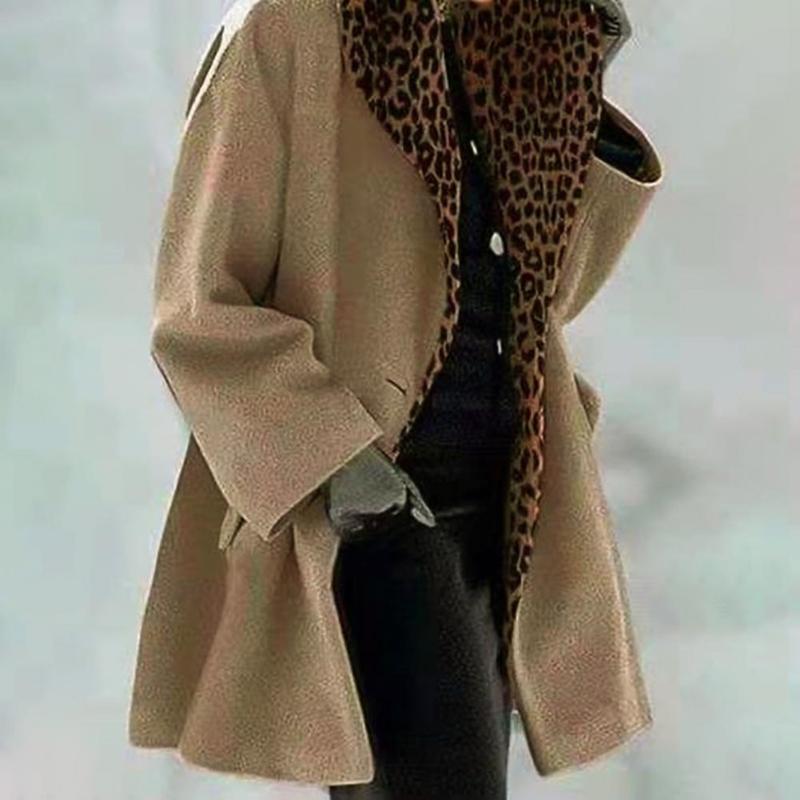 Women' Vests Autumn Coat Leopard Print Lapel Single Button Winter Flap Pockets Long Warm Woolen Jacket Outerwear, Khaki
Women' Vests Autumn Coat Leopard Print Lapel Single Button Winter Flap Pockets Long Warm Woolen Jacket Outerwear, Khaki