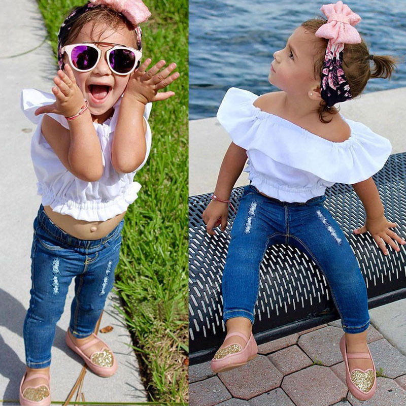 KT INS Wholesale Little Kids Girls Suits Sleeveless Ruffles Blouses Tees Tops With Hole Jeans 2Pieces Summer Children Clothing Sets Outfits, As shown
KT INS Wholesale Little Kids Girls Suits Sleeveless Ruffles Blouses Tees Tops With Hole Jeans 2Pieces Summer Children Clothing Sets Outfits, As shown