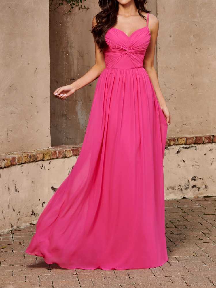 Fuchsia Bridesmaid Dress Chiffon Long Wedding Party Gowns