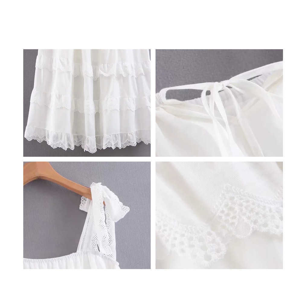 Jocoo Jolee Women Elegant Strap Backless Loose Long Dress Casual Sweet Lace Ruffles Midi Dress Vintage White Vestidos Mujer 210619