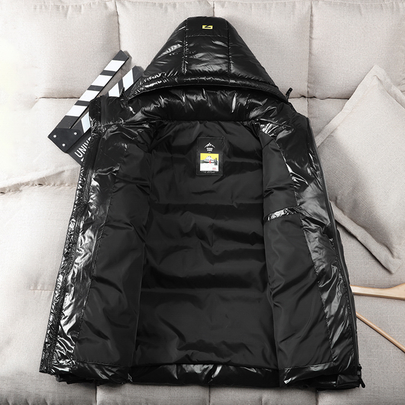 Men Down Jacket New Shiny Fabric Hooded Top Quality White Duck Thick Winter Warm Parka Waterproof Plus size 4XL 201225