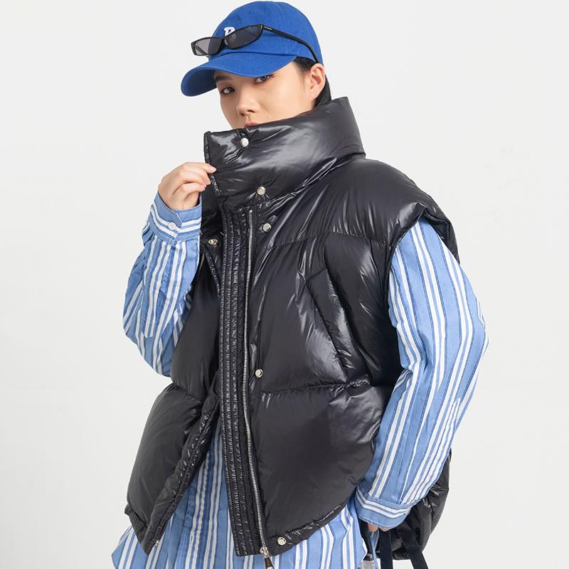 Women's Down & Parkas ZCWXM Winter Warm Short Jackets Women Feather Vest Puffer Sleeveless Black Coat Match With Bag Ladies Waistcoat