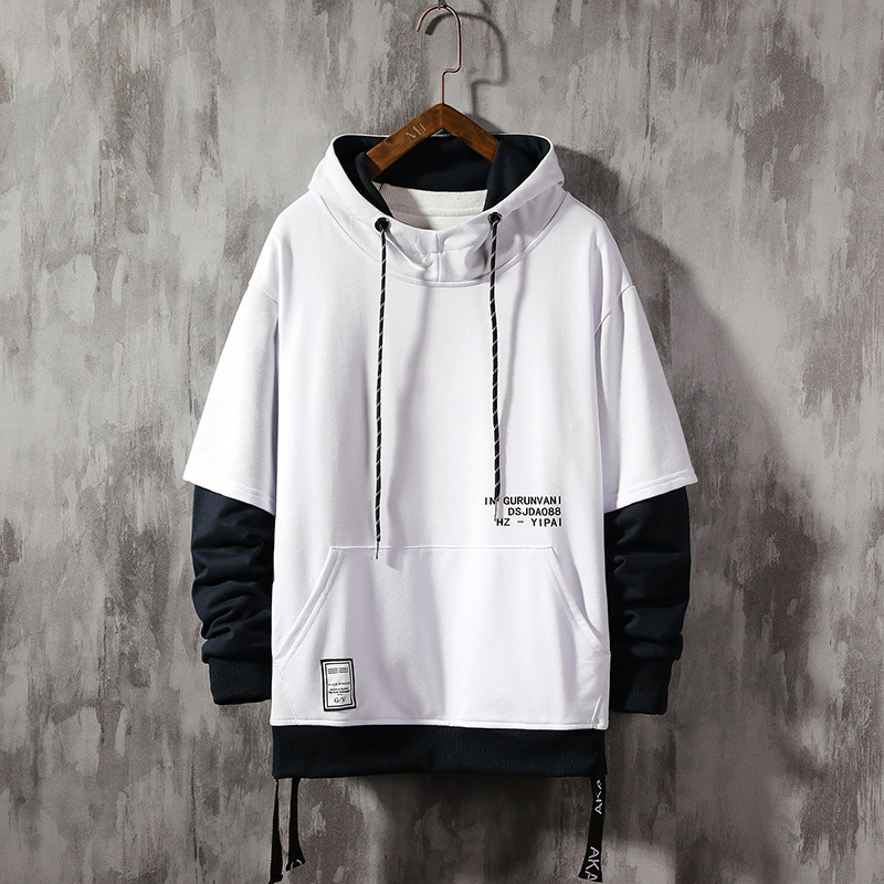 SingleRoad Men's Hoodies Men Ribbon Patchwork Oversized Japanese Streetwear Sweatshirt Hip Hop Sweatshirts Black Hoodie Men 201128