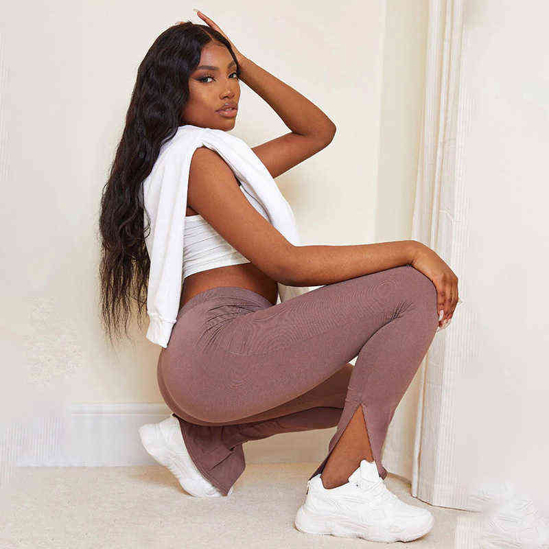 Insta Women Legging Split Side Skinny Pants Trousers Autumn Fitness Solid Office Lady Streetwear Casual Female s 211124Z