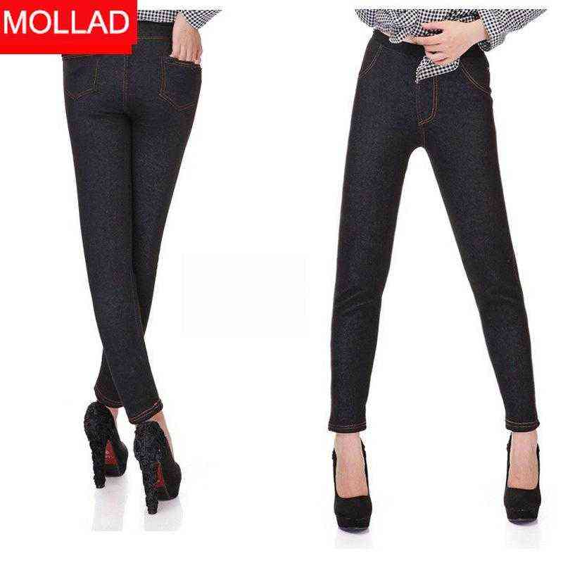 Winter Leggings Women Thicken Warm Jegging Jeans Large Size Women's pants Fleece Inside Faux Denim Trousers 5xl thermal 211204