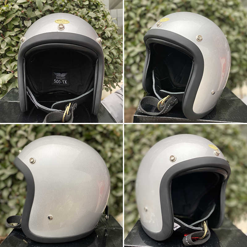 

Vintage Retro Geniune TT&CO Motorcycle Helmet 500TX 3/4 Open Face Japan Helmet No Mushroon Head Light Weight Fiberglass Shell Q0630, Gray