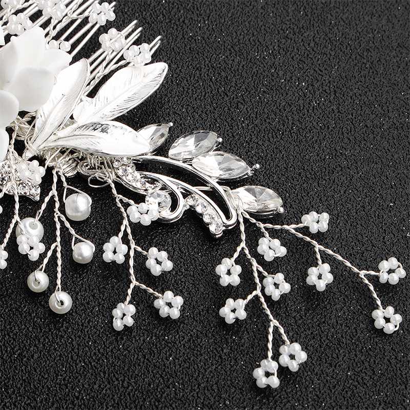 Wholesale-White Ceramic Flowers Wedding Hair Comb Bridal Handmade Hair Jewelry Accessories Headpieces Women