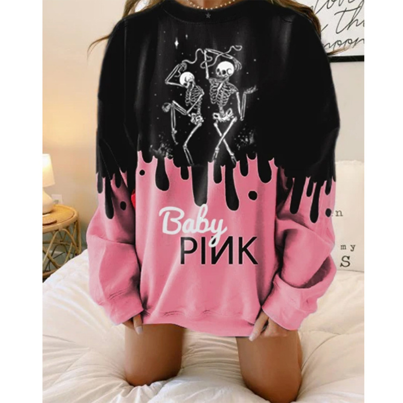 Black Pink Graffiti Funny Skull Print Naughty Girls Oversized Hoodie Sweatshirt Women Autumn Fashion Loose Casual Pullovers 201216