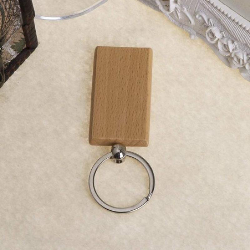 Keychains 30Pcs Blank Rectangle Wooden Key Chain Diy Wood Tags Can Engrave G