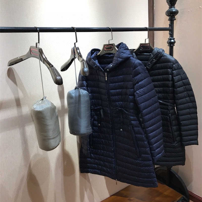 High Quality Women Fashion Light and Warm Down Jackets Winter Hooded Zipper Waist Adjustable Long Down Coats Casual Clothes 210819