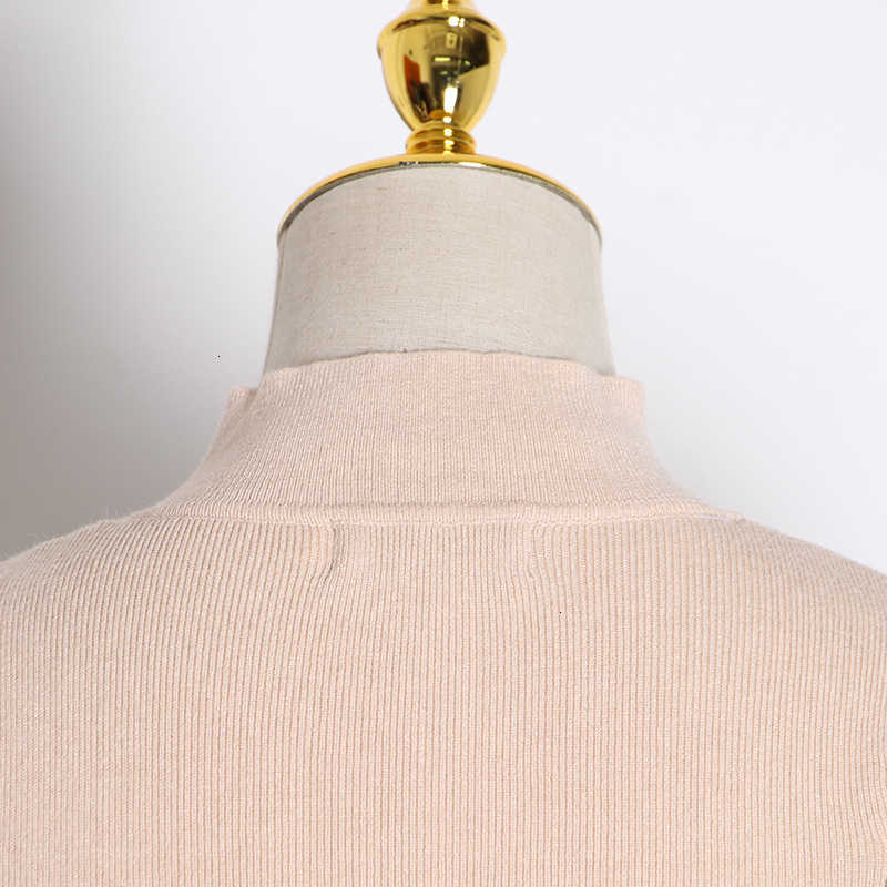 Spring Solid Puff Long Sleeve Femme Robe Simple Slim Bodycon Elegant Women Dresses Half High Collar Knitted Vestidos 13A143 210525