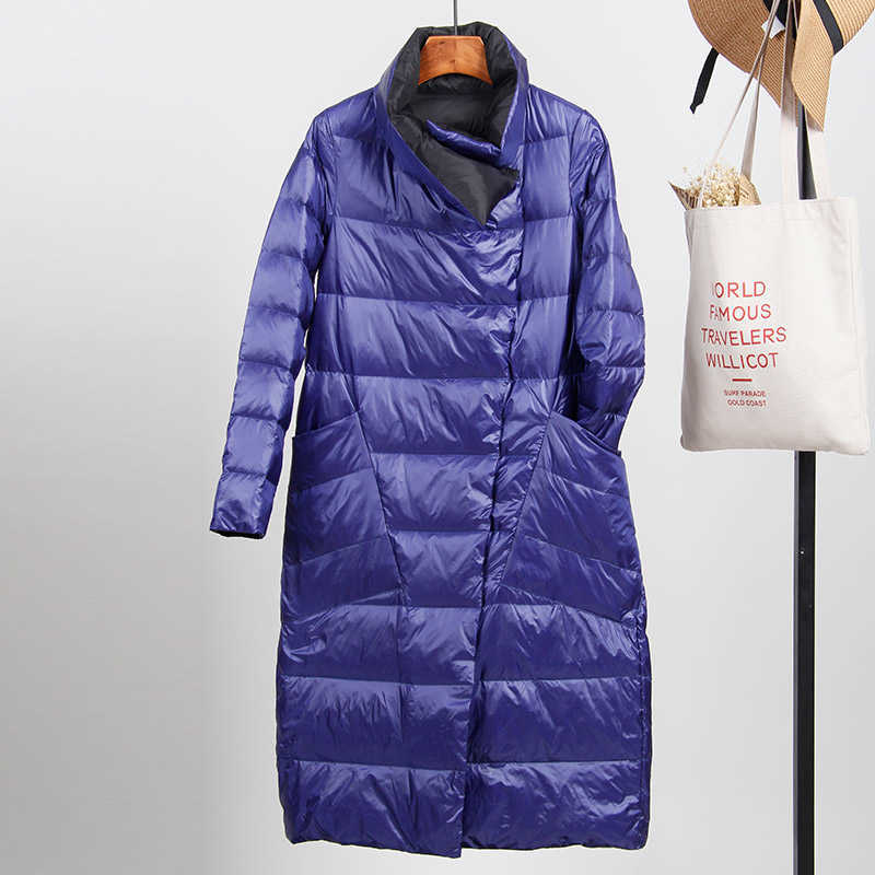 Fitaylor White Duck Down Ultra Light Jacket Women Winter Double Sided Slim Coat Single Breasted Parkas 211013