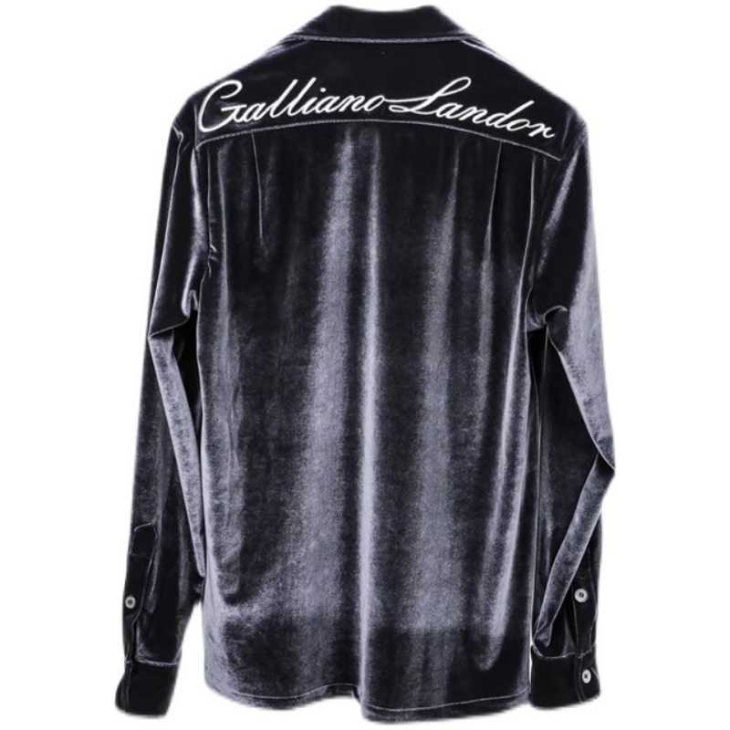 Men's Casual Shirts Independent 20ss silver embroidery blue velvet long sleeve coat Zhang Yixing same