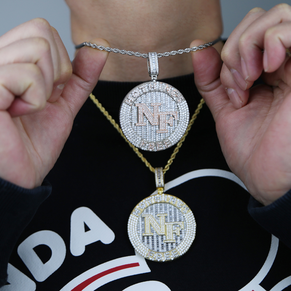 Iced out hip hop letter Nothing's Free NF pendant Necklacs with Full white Cubic zircon paved gold rose color punk styles Women Men punk jewelry 