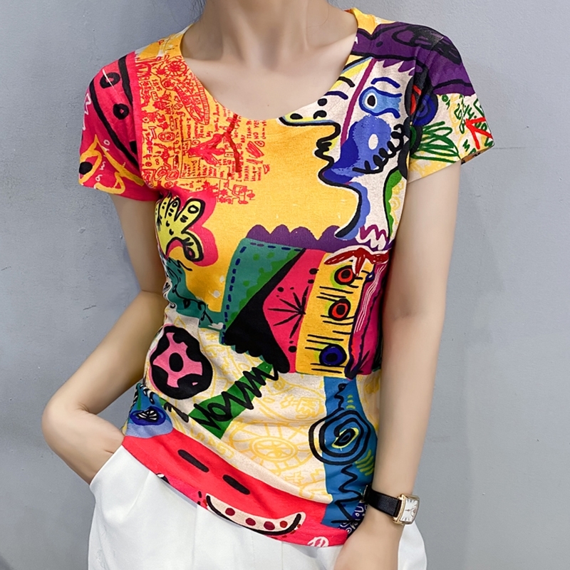 Modis colorful printed t shirt women summer tops short sleeve tshirt o-neck thin graphic tees personality tee shirt femme 210310, 21
Modis colorful printed t shirt women summer tops short sleeve tshirt o-neck thin graphic tees personality tee shirt femme 210310, 21