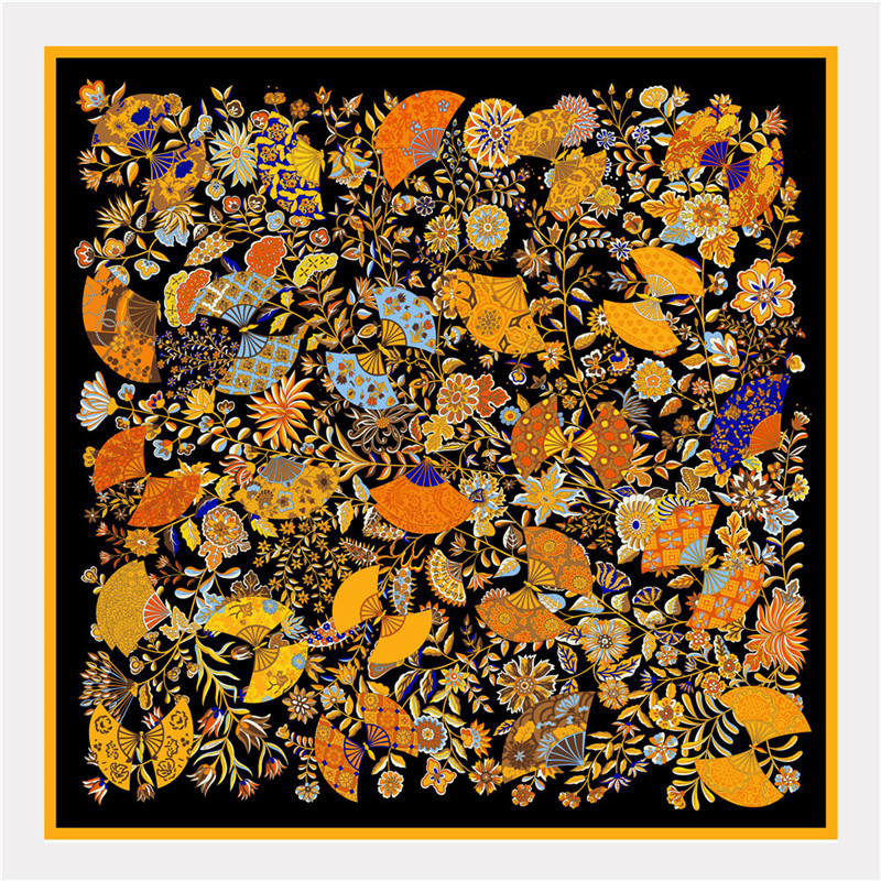 130cm New Silk Scarf Twill Large Square Butterfly Flower Print Female Headscarf Shawl Handkerchief