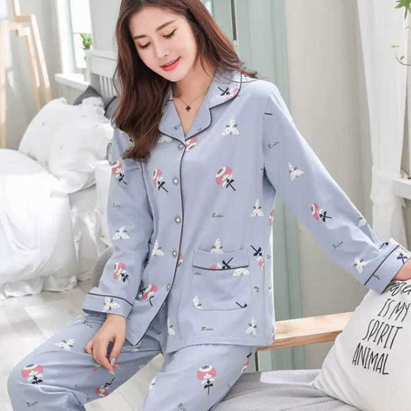 Pyjama Women Clothes Summer Womens Pajamas Sets Long-sleeved Sleepwear Suits Girl Fashion Casual Outerwear Sleepwear Night Suit 210924