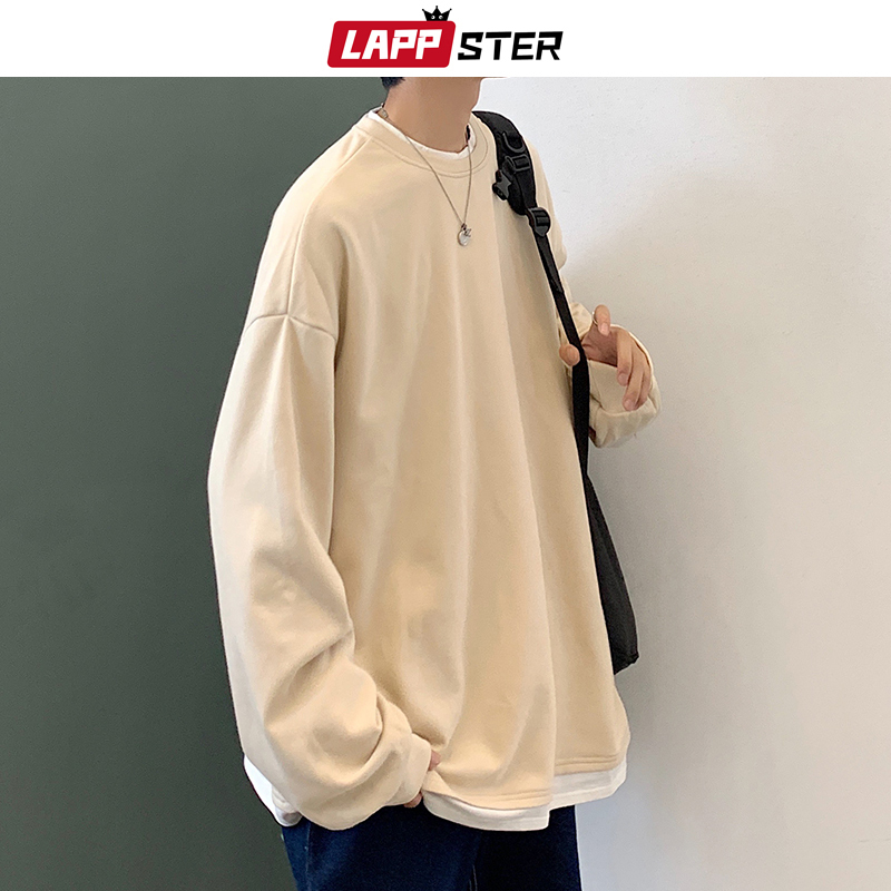 LAPPSTER Men Oversized Harajuku Solid Graphic Hoodies Pullover Men Harajuku Sweatshirts Kpop Fashions Casual Clothes 5XL 201020