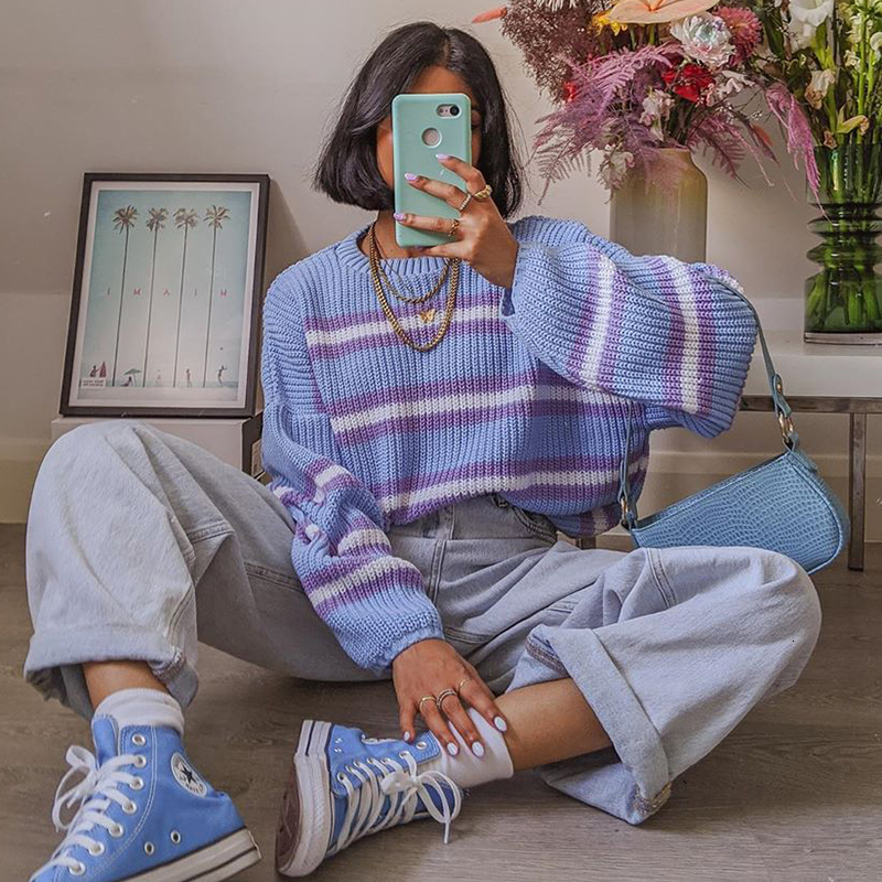 2021 o Neck Color Contrast Striped Warm Elegant Long Sleeve Loose Vintage Women New Casual Sweater 4bfh, As picture
2021 o Neck Color Contrast Striped Warm Elegant Long Sleeve Loose Vintage Women New Casual Sweater 4bfh, As picture