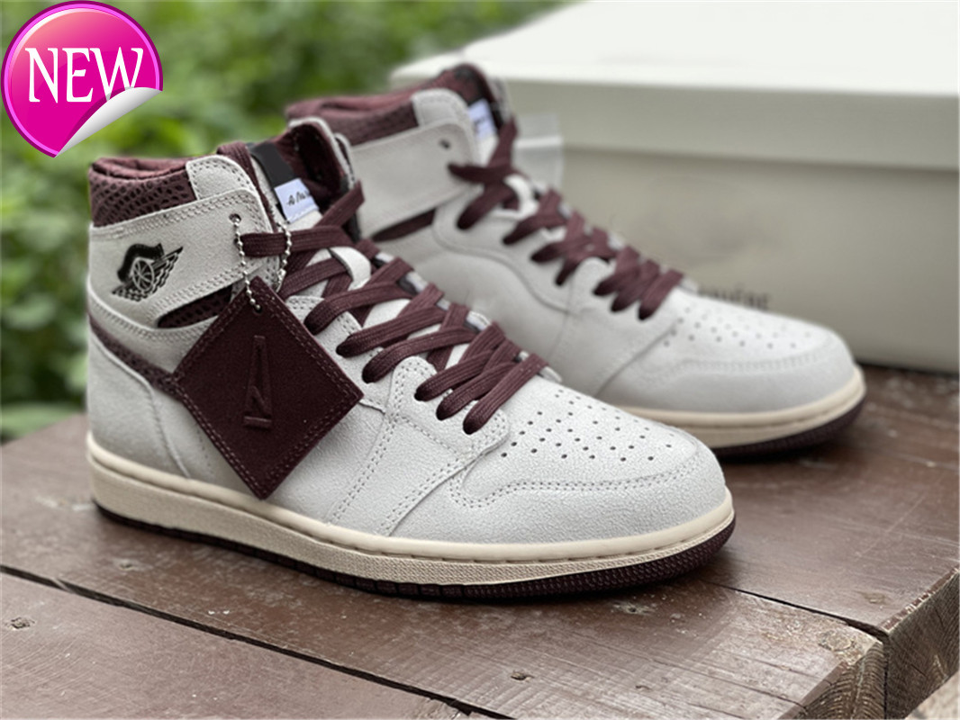 Authentic 1 High Og A Ma Maniere Athletic Shoes Men Sail Burgundy Crush 3s Mocha White Medium Grey Violet Ore Outdoor Sneakers With Box, Dark marina blue