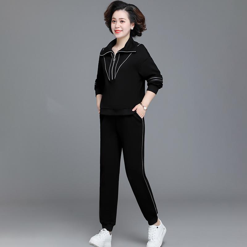 Women's Two Piece Pants Casual Tracksuit Set Women Tops And Outfits Autumn Solid Sweatpants Turndown Collar Pullover