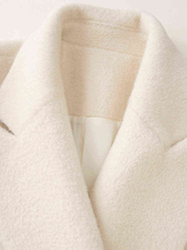Lautaro Long Warm White Fluffy Faux Fur Trench Coat for Women Sashes Double Breasted Winter Clothes women Korean Fashion 211123