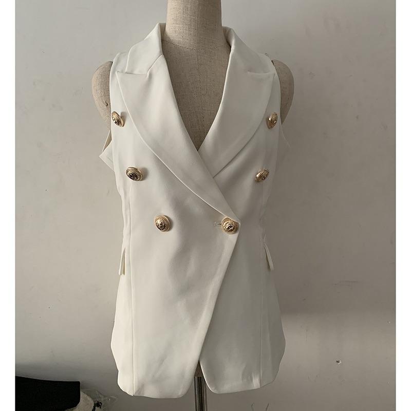 High-end Women's Vest Jacket 2021 Spring and Autumn Professional Classic Double-breasted Metal Buckle Suit Vest Blazer Women