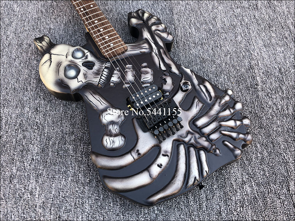 Hembry Hand Carved J Frog George Lynch Skull & Bones Electric Guitar Floyd Rose Tremolo, Rosewood Fingerboard, Black Hardware
Hembry Hand Carved J Frog George Lynch Skull & Bones Electric Guitar Floyd Rose Tremolo, Rosewood Fingerboard, Black Hardware