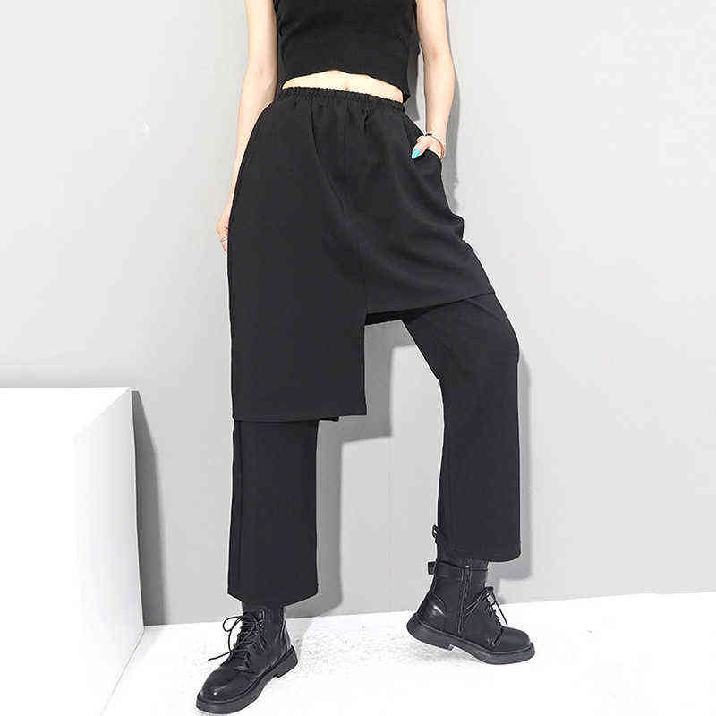 High Elastic Waist Black Irregular Long Harem Trousers Loose Fit Pants Women Fashion Spring Autumn 1DC430 211115
