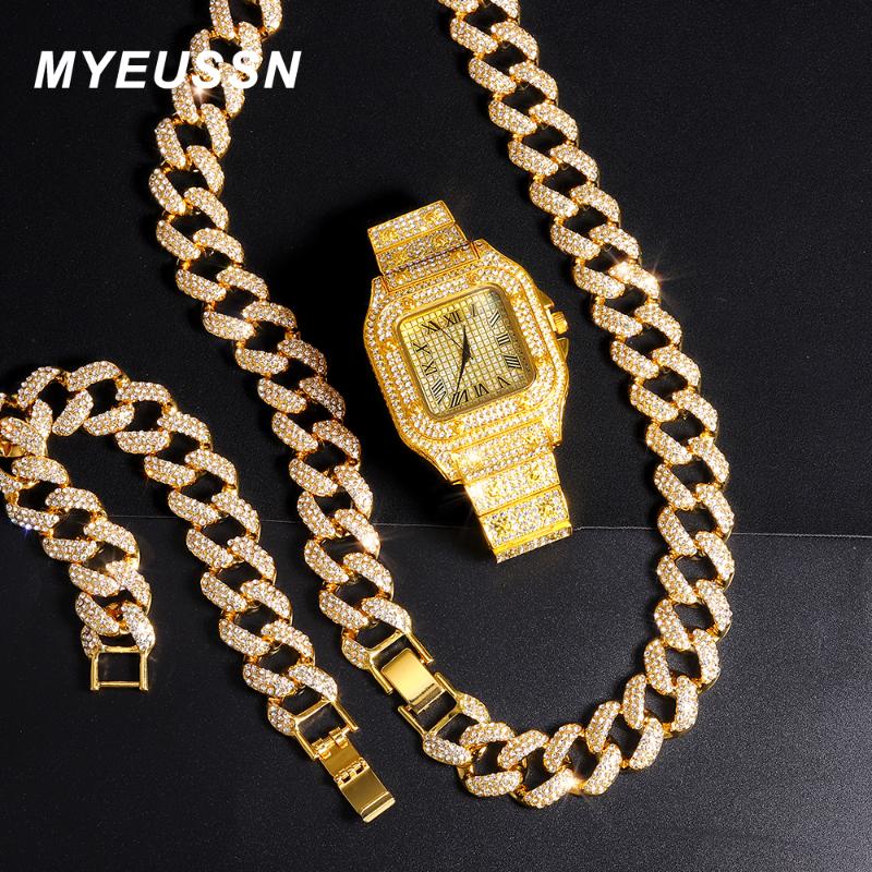 Chains 2021 Iced Out Watch Bracelet For Mens Big Cuban Chain Necklace HipHop Jewelry Set Rhinestone Gold Color Men Gift
Chains 2021 Iced Out Watch Bracelet For Mens Big Cuban Chain Necklace HipHop Jewelry Set Rhinestone Gold Color Men Gift