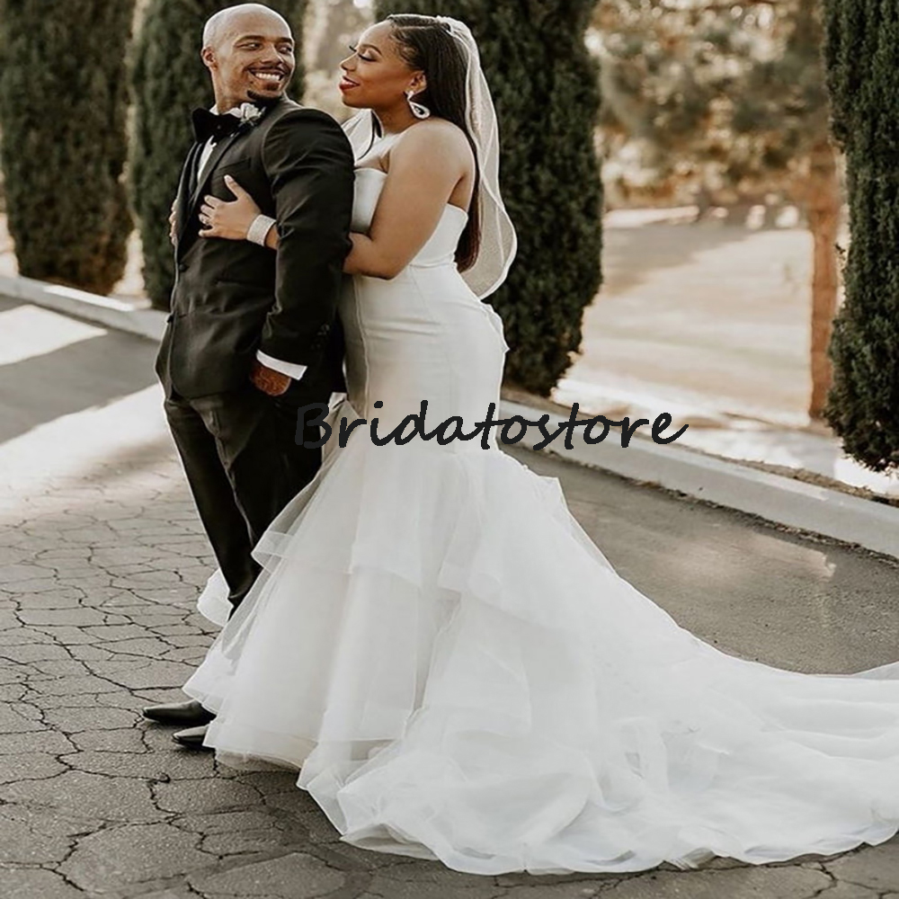 Simple Mermaid Boho Wedding Dress White Sweetheart African Country Wedding Gowns With Train 2022 Women Bridal Dresses Elegant Bohemian Engagement Robe