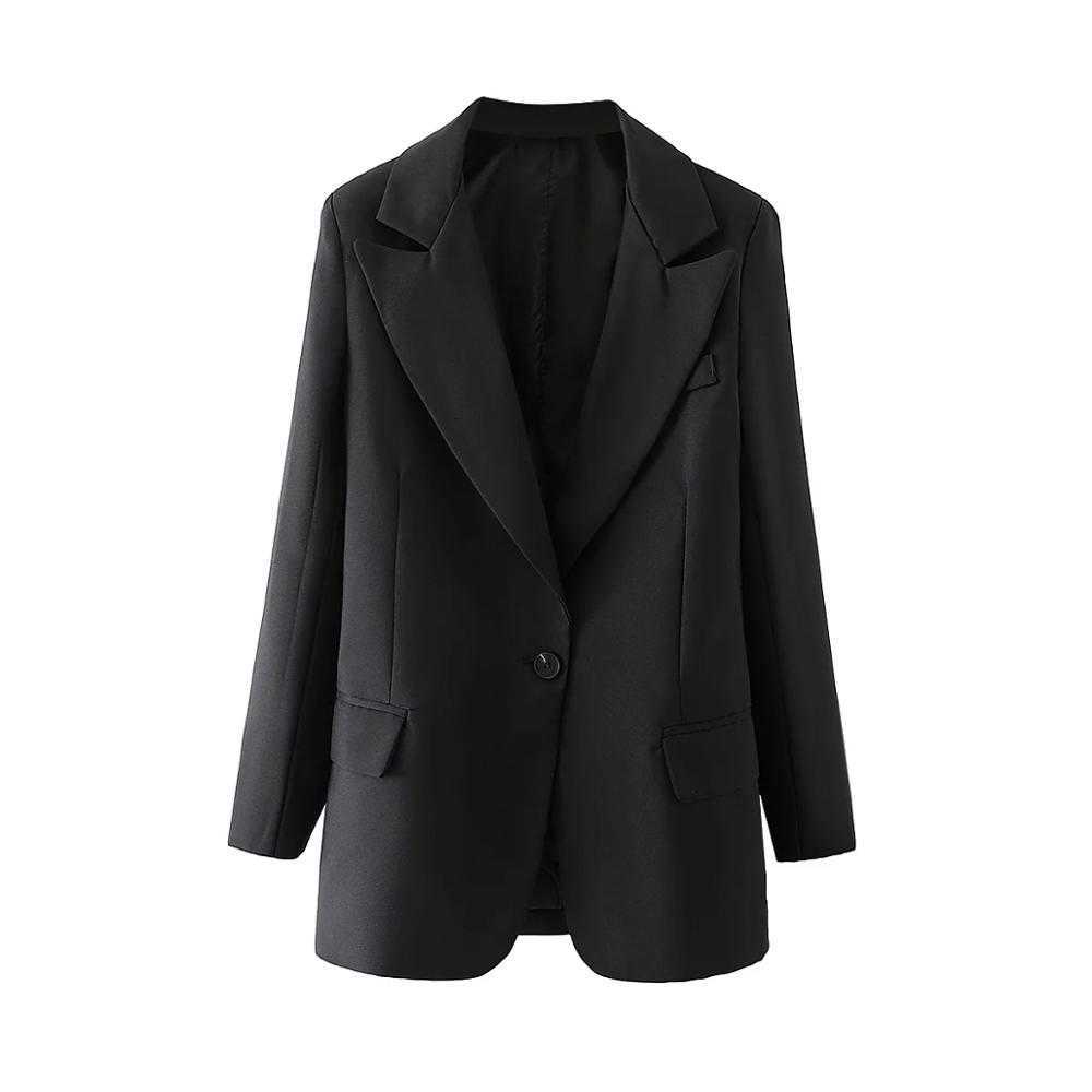 XITIMEAO Women Fashion Office Wear One Button Blazers Coat Vintage Long Sleeves Female Black Slim Chic Outerwear 210602