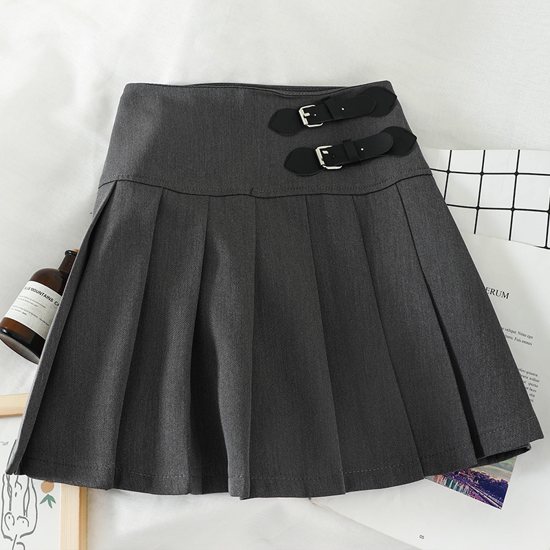 HELIAR JK Preppy Pleated Grey A-line Mini Wide Leg Harajuku Spring Skirts For Women 210306
