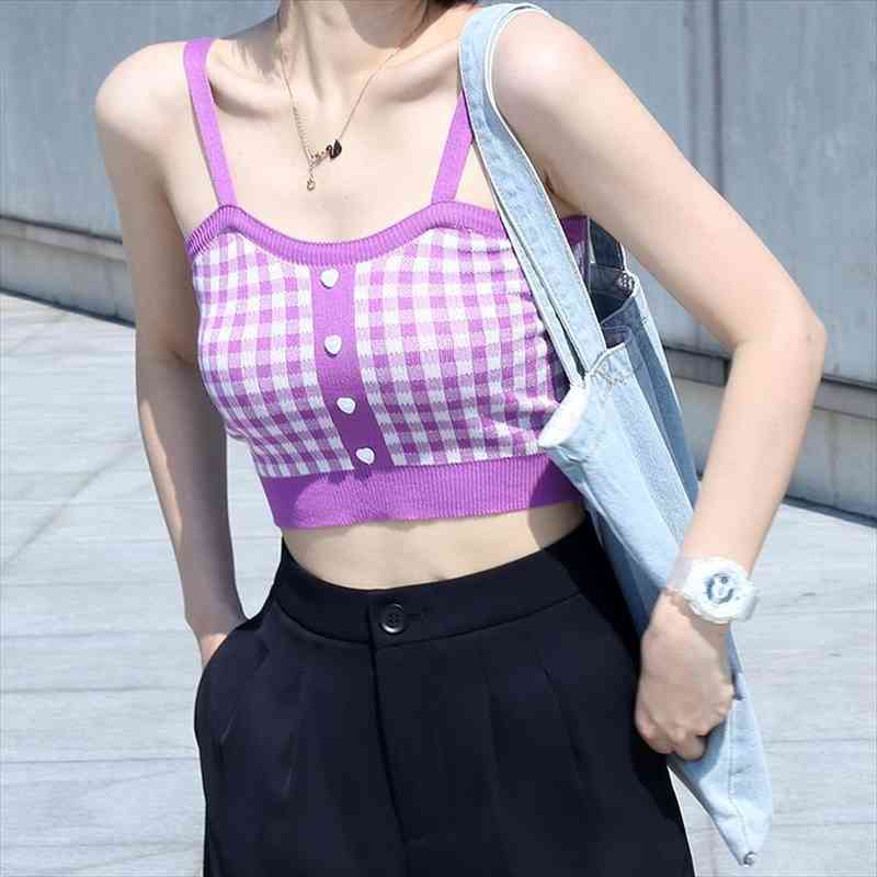 heliar women purple plaid crop female knitted summer camisoles straps tank cute crop for women, White
heliar women purple plaid crop female knitted summer camisoles straps tank cute crop for women, White
