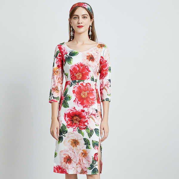 Fashion Designer Summer Dress Women 3/4 Sleeve Slim Vintage Flower Print Bodycon Midi Vestidos 210526, Photo color
Fashion Designer Summer Dress Women 3/4 Sleeve Slim Vintage Flower Print Bodycon Midi Vestidos 210526, Photo color
