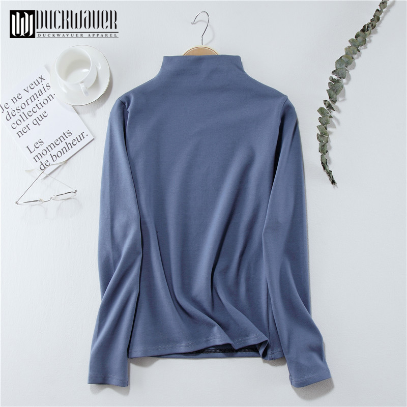 Duckwaver Autumn Women Causal Solid Loose T Shirt Long Sleeve kitted Turtleneck T-Shirts Lady Girls Basic Tee T Shirts Tops 210310