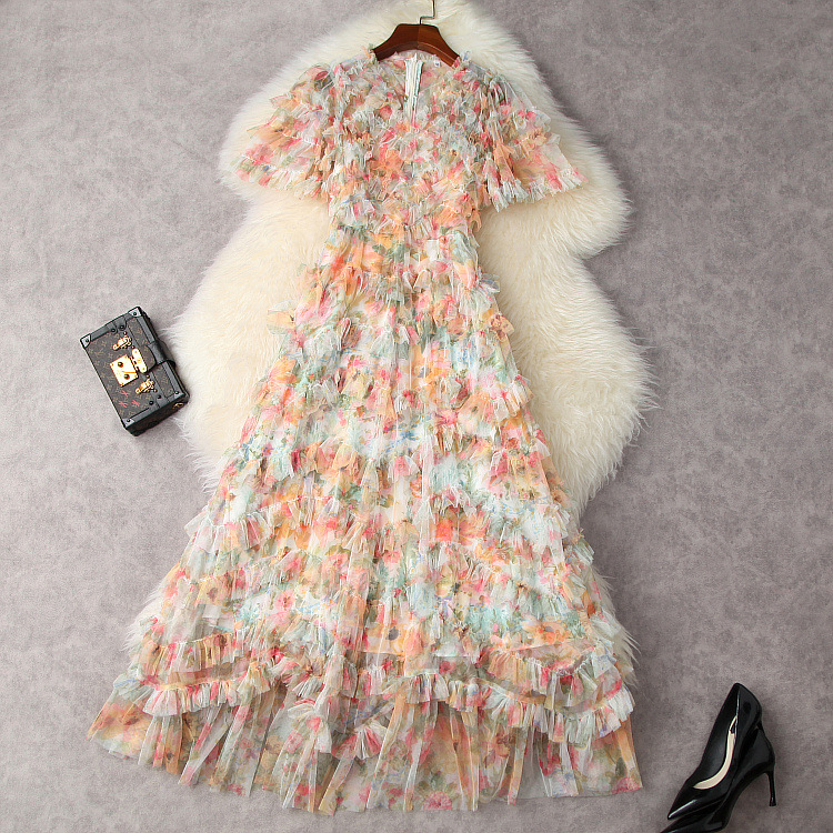 Europe and the United States women' clothing New Summer 2021 Short sleeve v-neck Fashionable pleated dress printed with gauze, Multi
Europe and the United States women' clothing New Summer 2021 Short sleeve v-neck Fashionable pleated dress printed with gauze, Multi