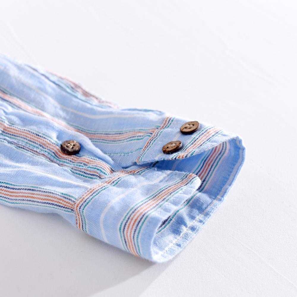 100% Pure Linen Long Sleeve Shirts for Men Vertical Striped Breathable Turn-down Collar Tops Male Fashion Casual Hemp Shirt 210601