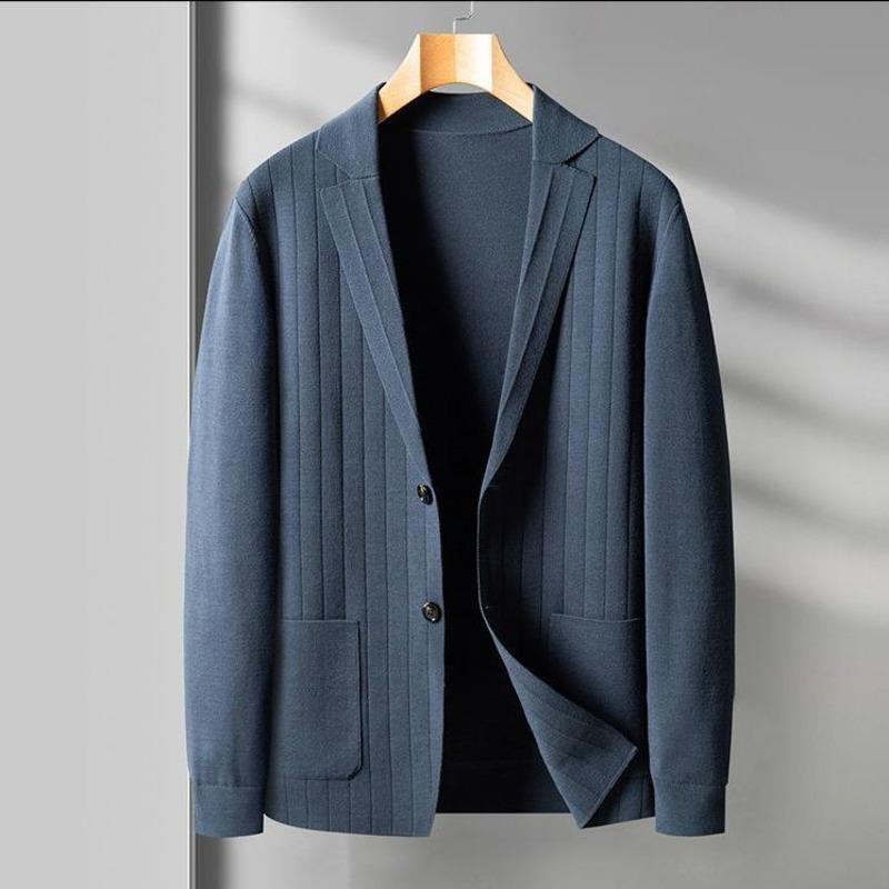 Men's Jackets Sweater Jacket Men Suit Collar Knitted Cardigan Spring Leisure Solid Color Stripe Jacquard Trend Coat Streetwear