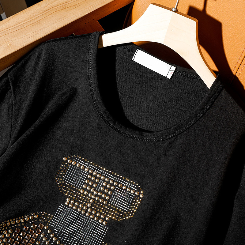 Summer street style European extra large size 120kg hot Diamonds Perfume bottle pattern short sleeve t-shirt women loose tops 210306